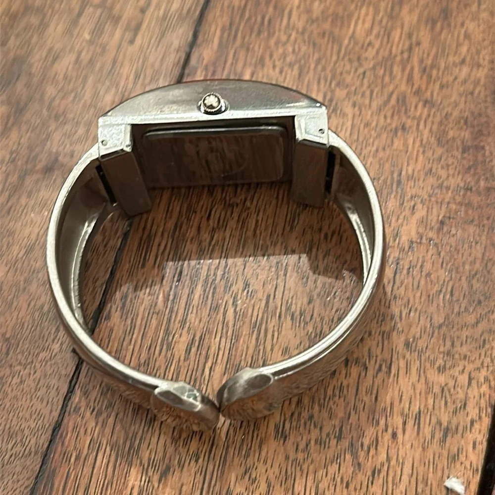 Geneva silver tone quartz cuff watch